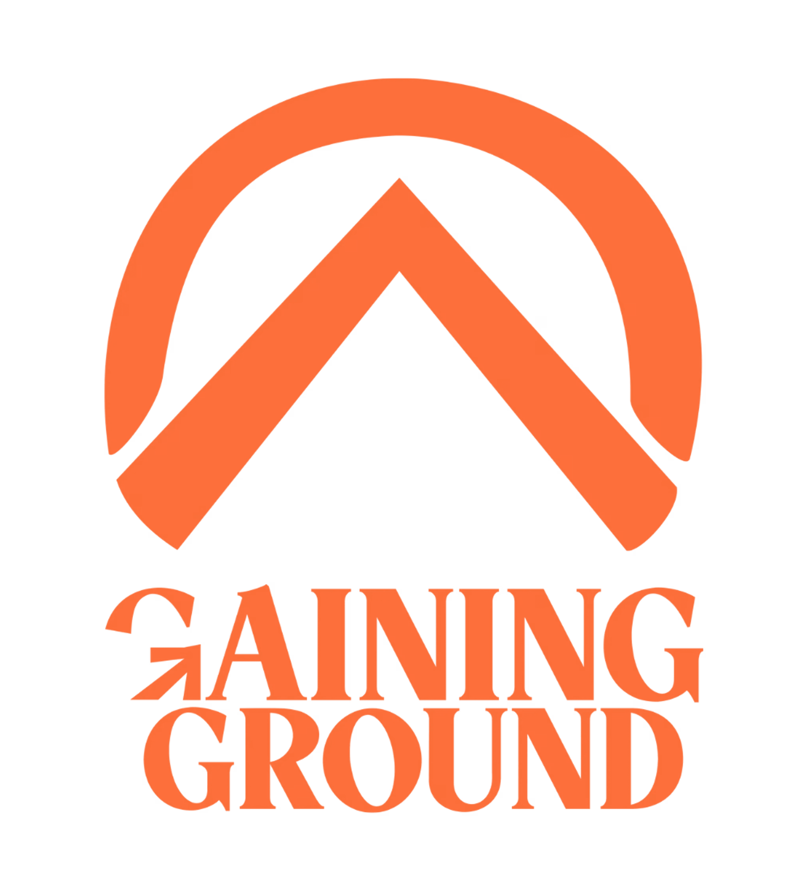 The logo for Gaining Ground in orange on a black background, featuring a stylized mountain inside a circle above the text.